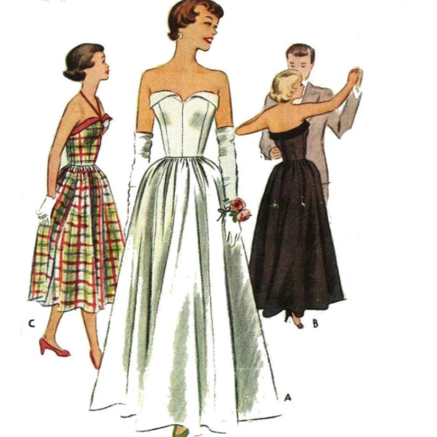 1950's Advance Scallop Neckline Evening Dress Pattern with full skirt –  Backroom Finds
